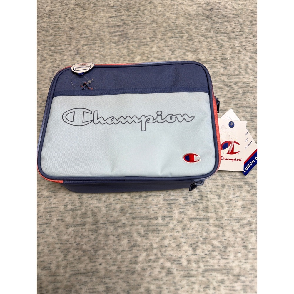 Champion Lunch Box Insulated Hard‎ Shell Tray Blue Gray Coral New With Tags